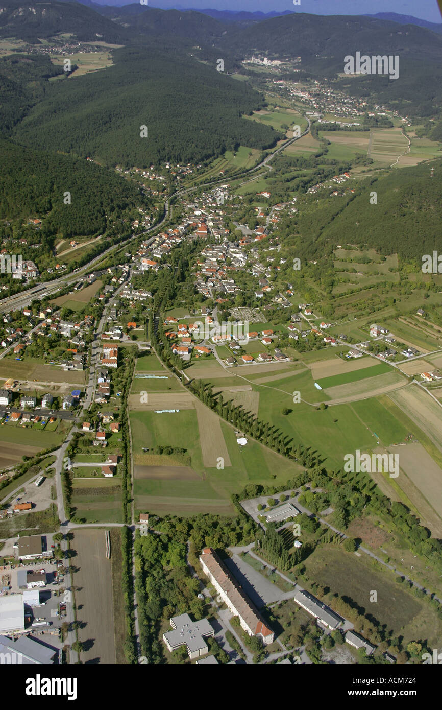 an aerial view of Wöllersdorf and behind Piesting Lower Austria Stock Photo