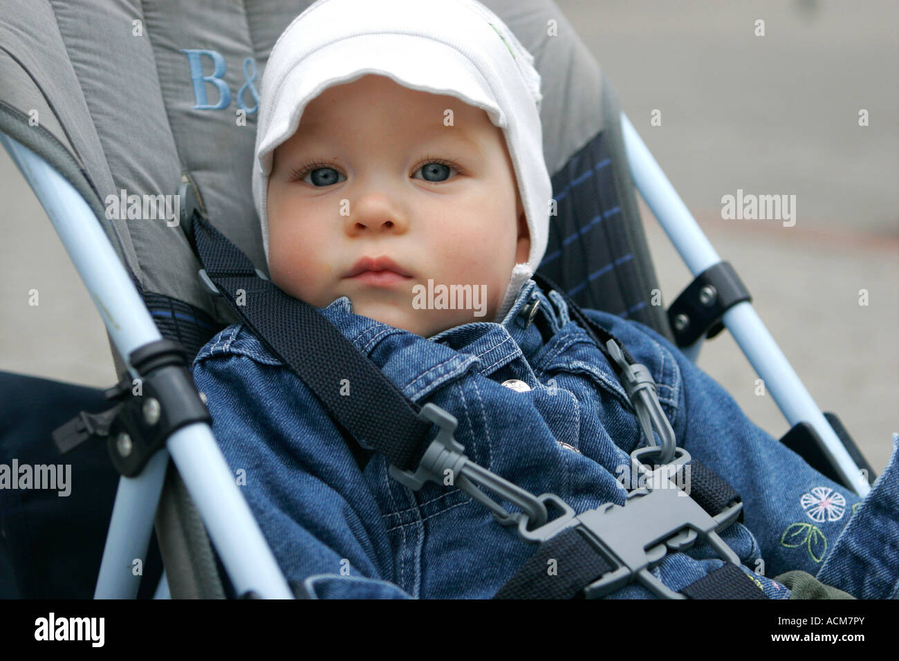 A little boy is sitting in the baby coach Stock Photo Alamy