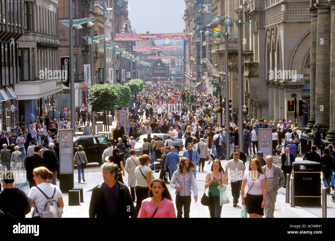 Scotland Glasgow Crowd of people walking at Buchanan Street Glasgow s