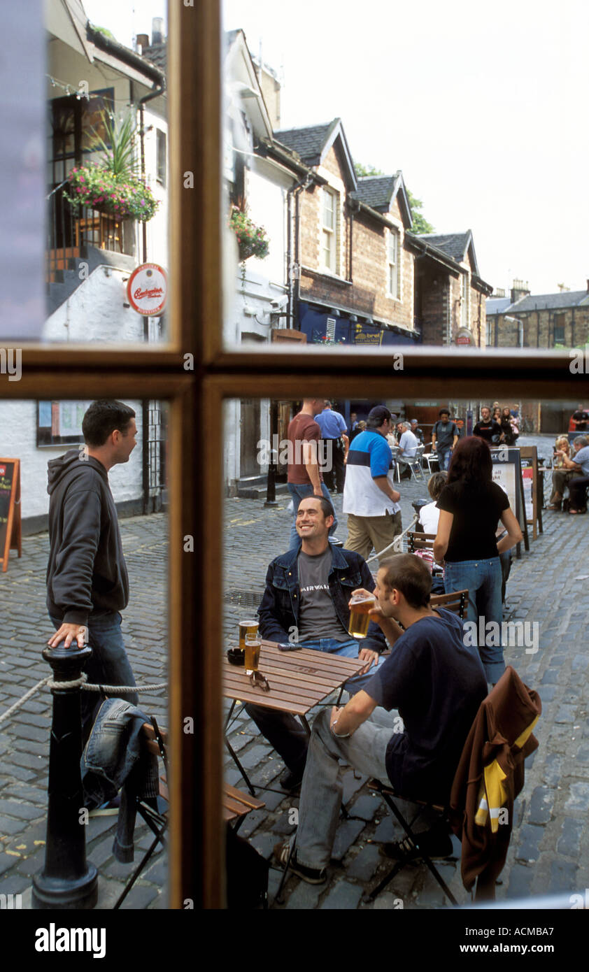 Scotland Glasgow Ashton Lane with restaurants and bars at the trendy West End area Stock Photo