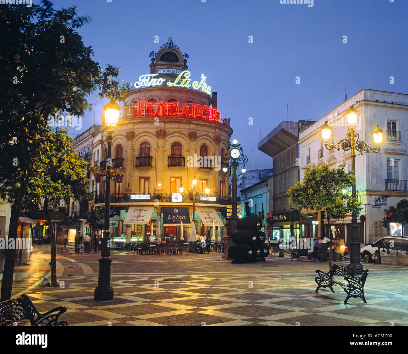 Jerez de la Frontera Cadiz Province Spain El Gallo Azul bar at night Stock Photo 2444287 Alamy