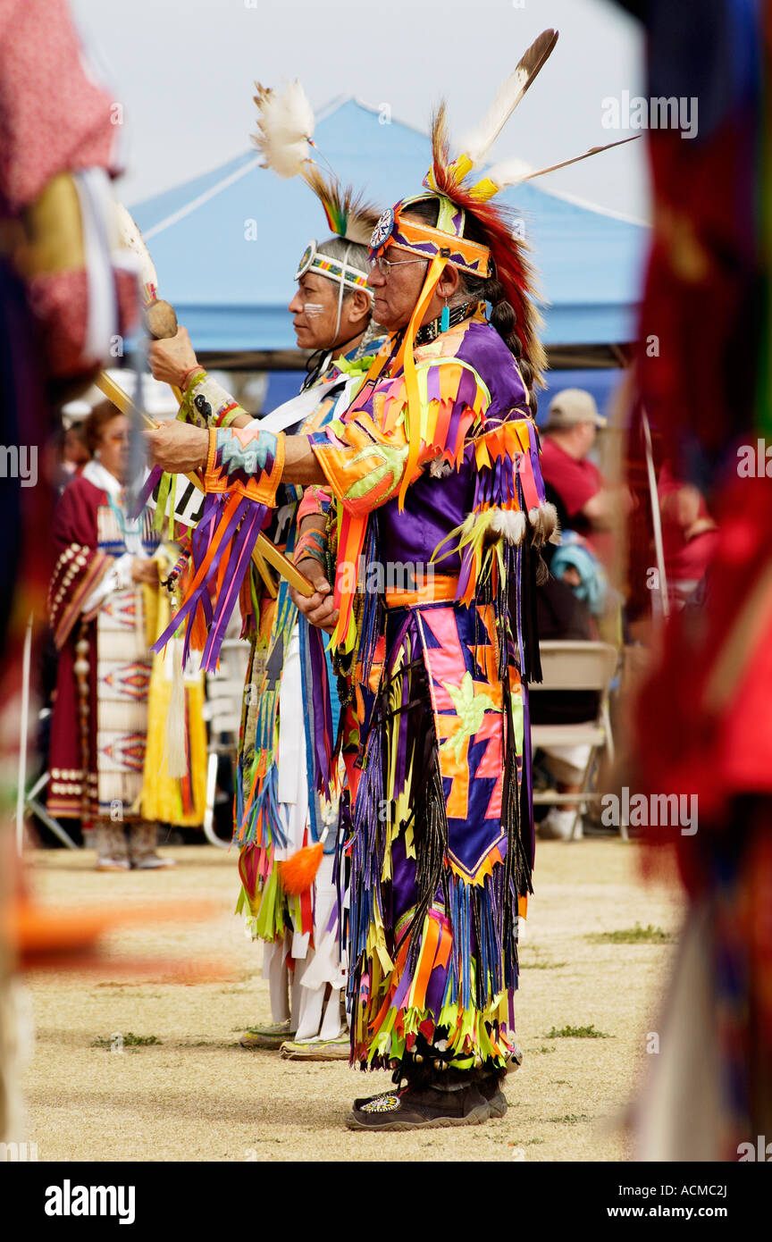 native american dancers at the annual O Odham Tash Powwow in Casa Grande Arizona Stock Photo