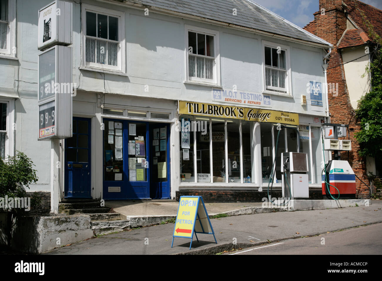 A garage in rural Essex where petrol is still served to the customer, England, UK Stock Photo
