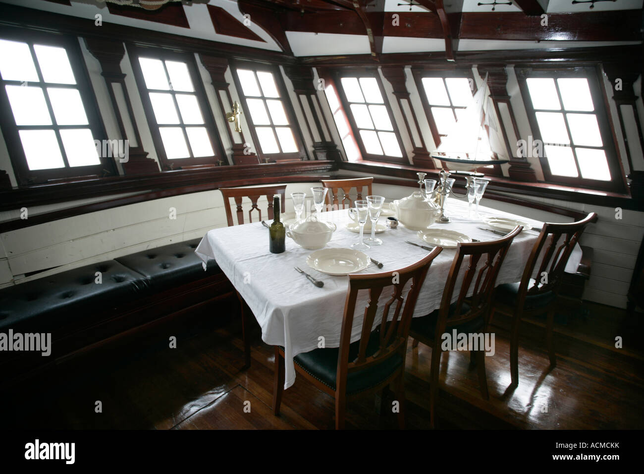 Interior of the Captain's cabin of the Grand Turk berthed at the end of Southend pier Essex England UK Stock Photo