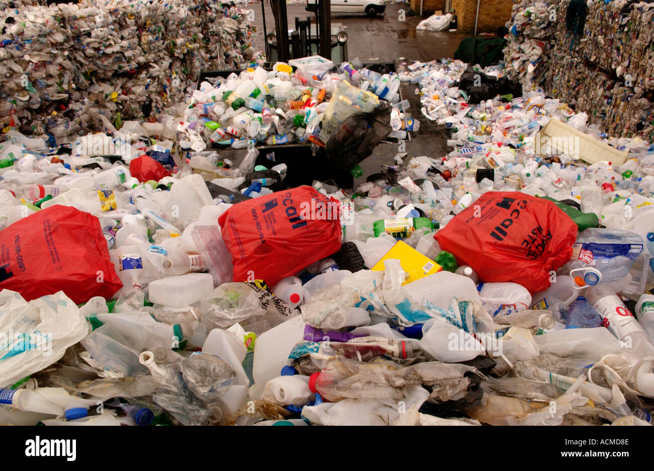 Plastic items collected by Wastesavers community recycling group from households in Newport South Wales Gwent UK Stock Photo