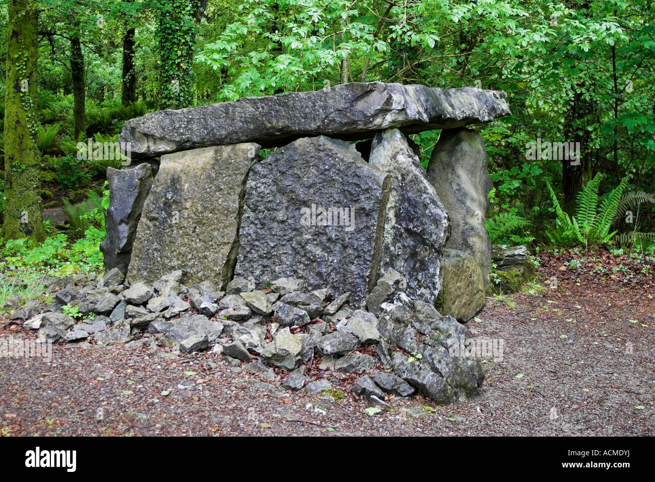 A Dolmen or Portal Tomb at Craggaunowen near Quin Co Clare Ireland Stock Photo