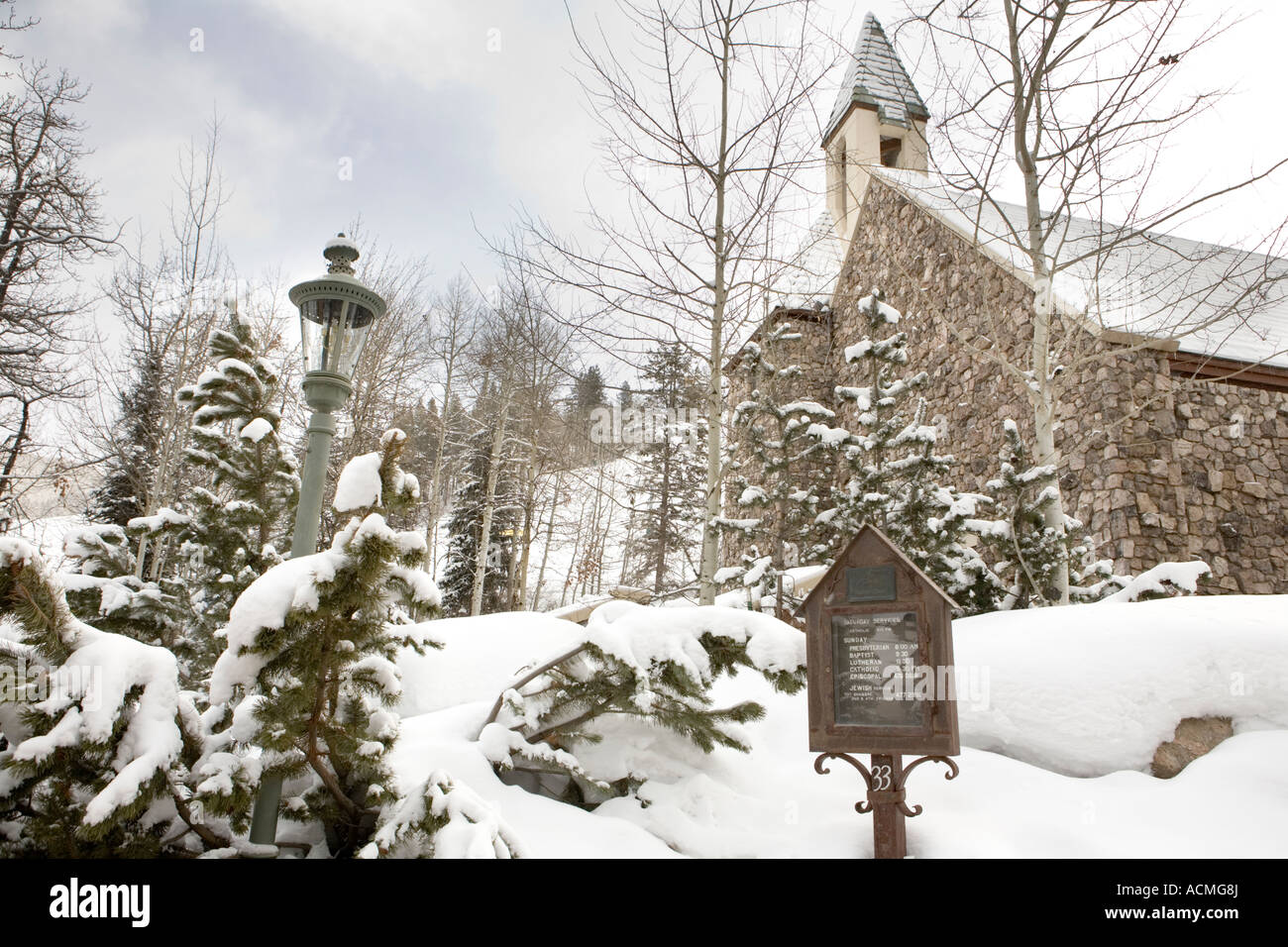 Snowy chapel at Beaver Creek Stock Photo Alamy