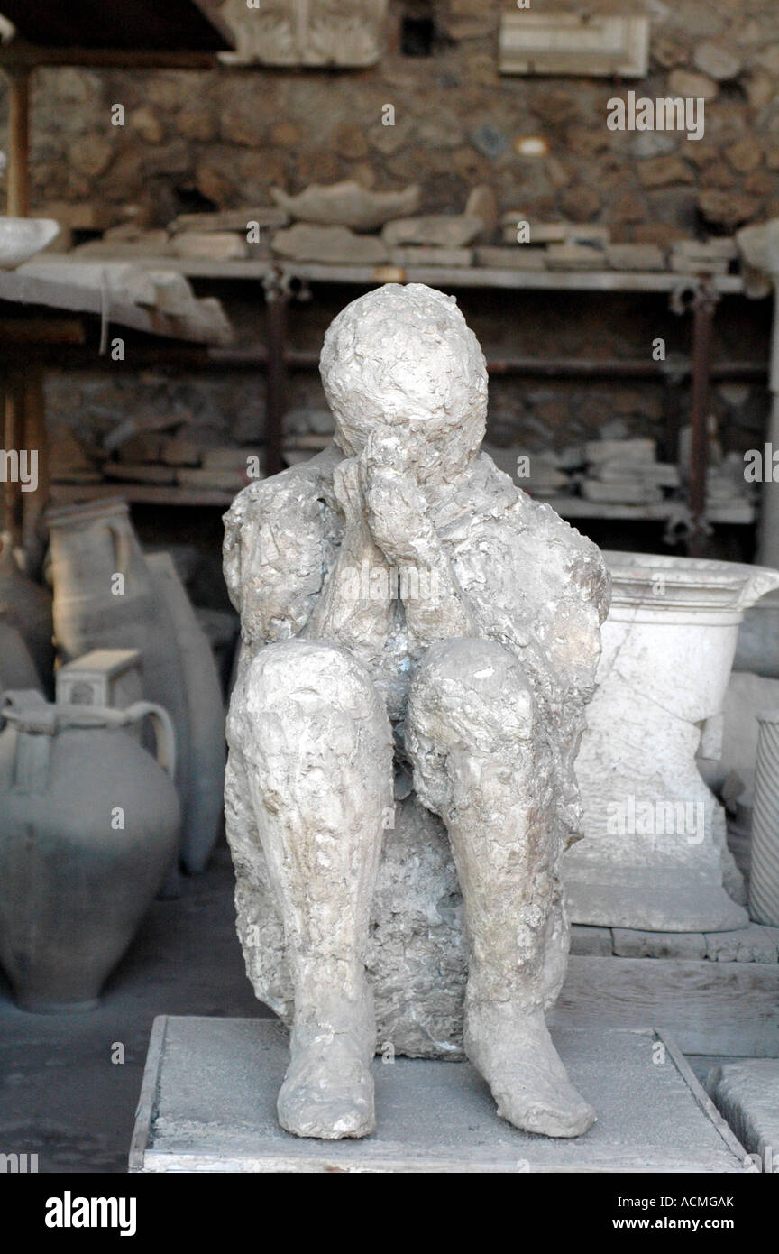 The plaster cast of a victim of the 79AD eruption in Pompeii Stock Photo