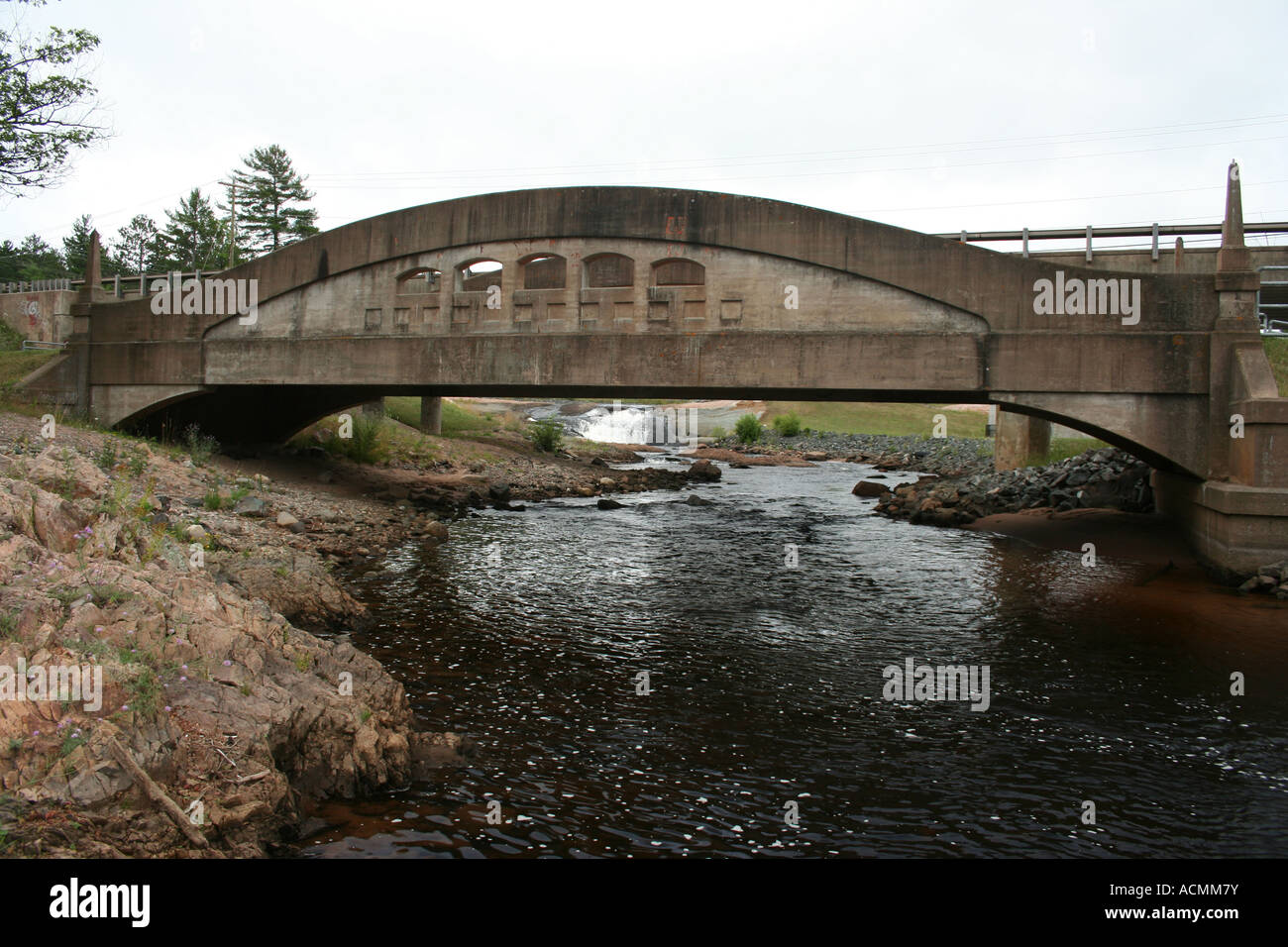 A bridge over a river in Michigan's Upper Peninsula. Stock Photo