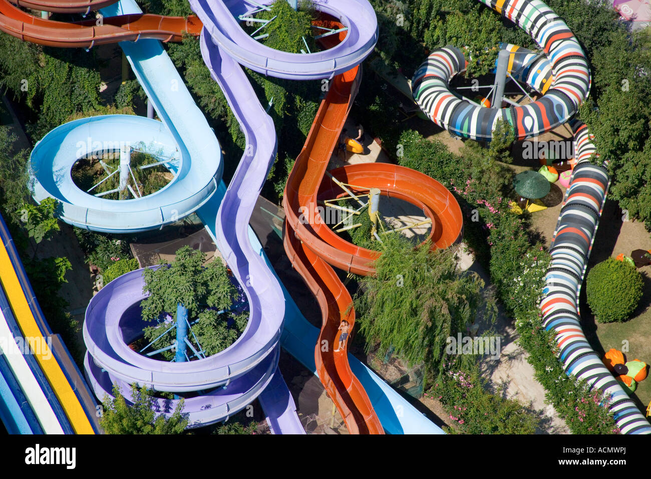 Colorful water slides of an aqua park in Buyukcekmece aerial Southwest of  Istanbul Turkey Stock Photo - Alamy