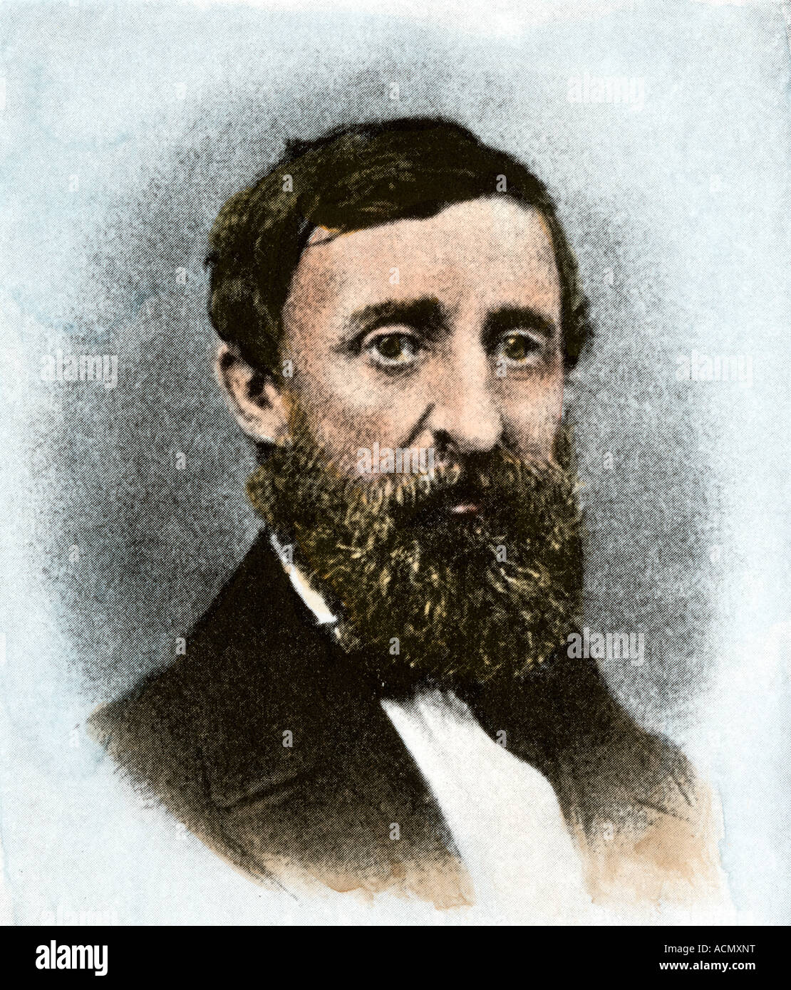Henry David Thoreau at age 43. Hand-colored halftone of a photograph Stock Photo