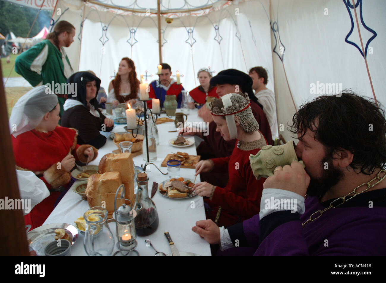 Formal meal in Medieval feasting in tent camp encampment dsc 1394 Stock Photo