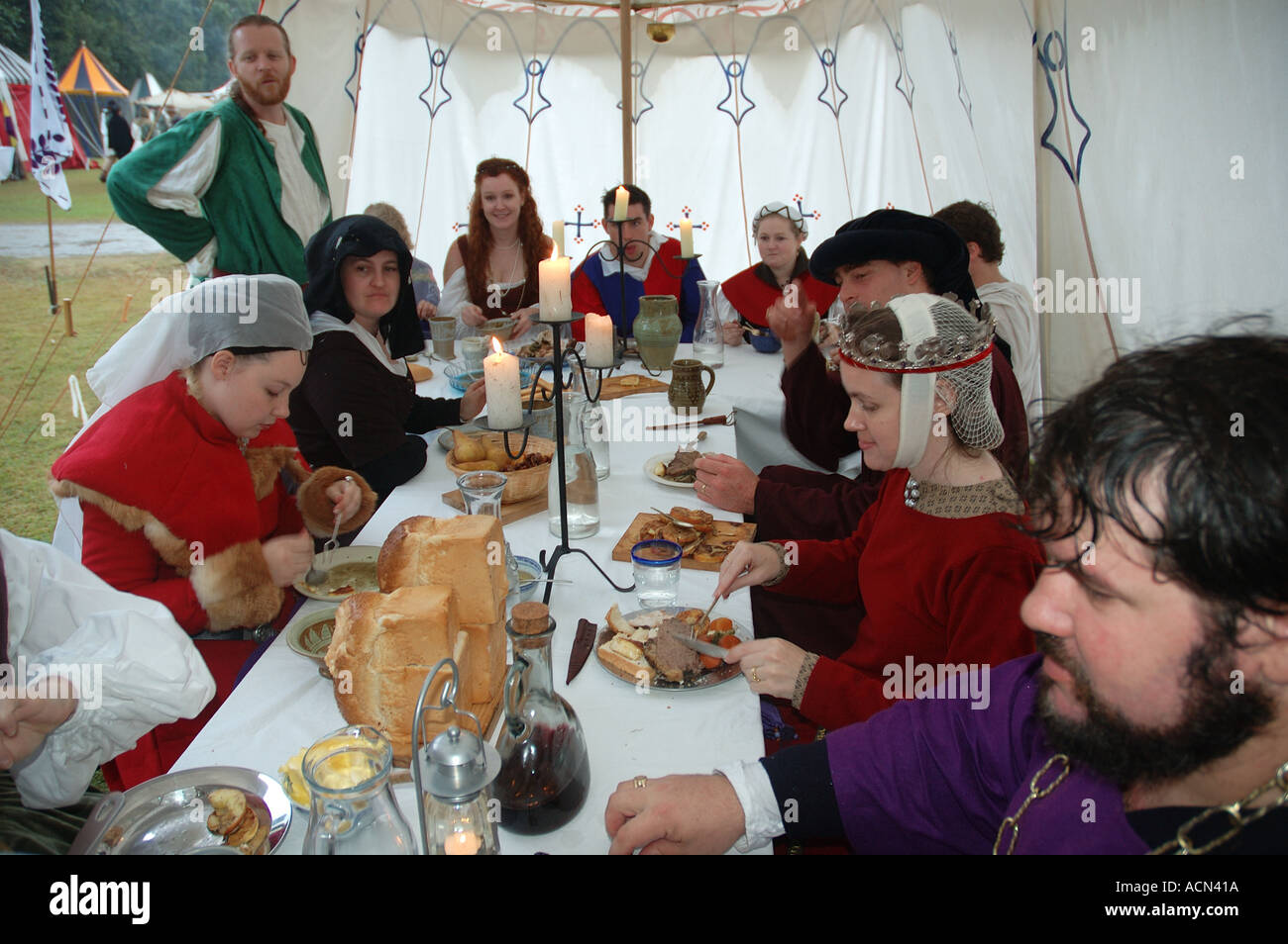 Formal meal in Medieval feasting in tent camp encampment dsc 1395 Stock Photo