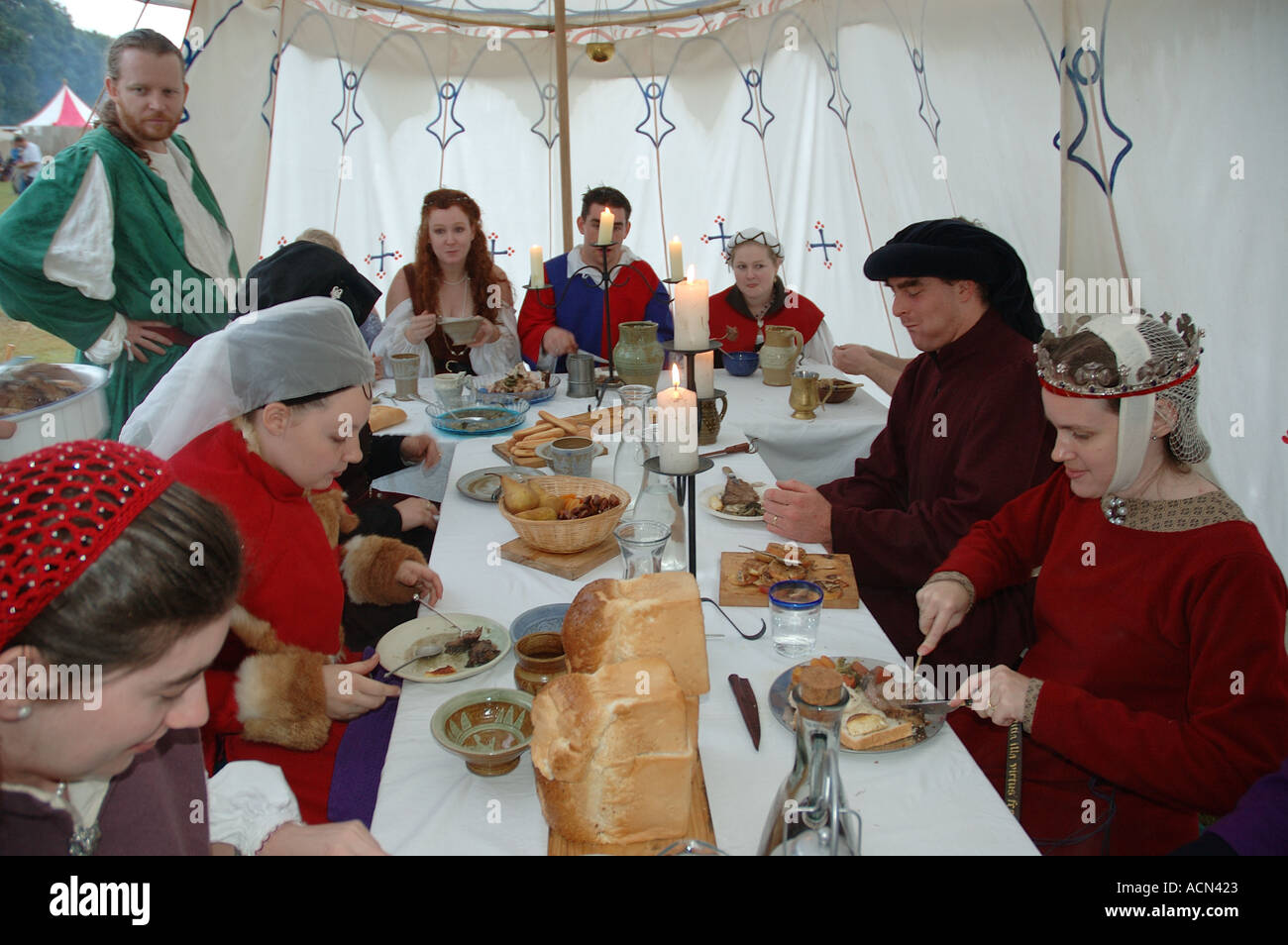 Formal meal in Medieval feasting in tent camp encampment dsc 1401 Stock Photo