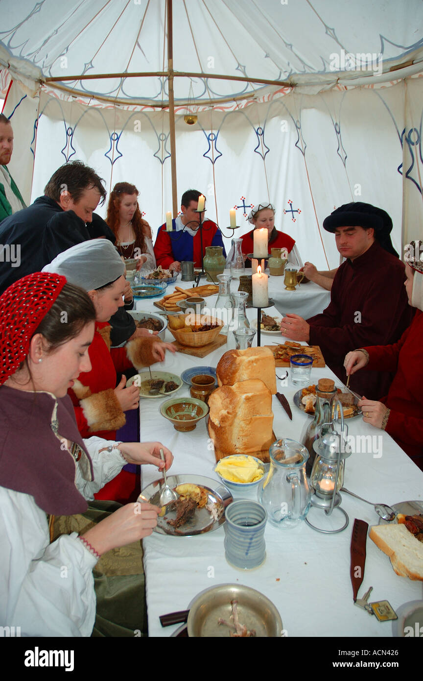 Formal meal in Medieval feasting in tent camp encampment dsc 1402 Stock Photo
