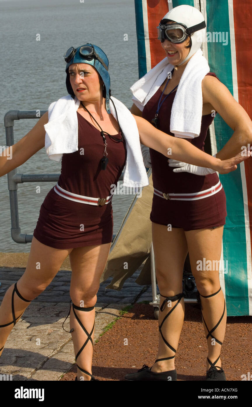Two bathing ladies performing their comedy act at Morecambe Festival Stock Photo