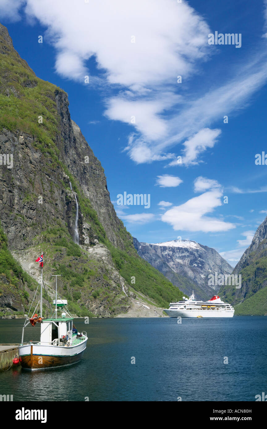 Cruise ship in the Naeroyfjorden, Aurland, Sogn og Fjordane, Norway Stock Photo