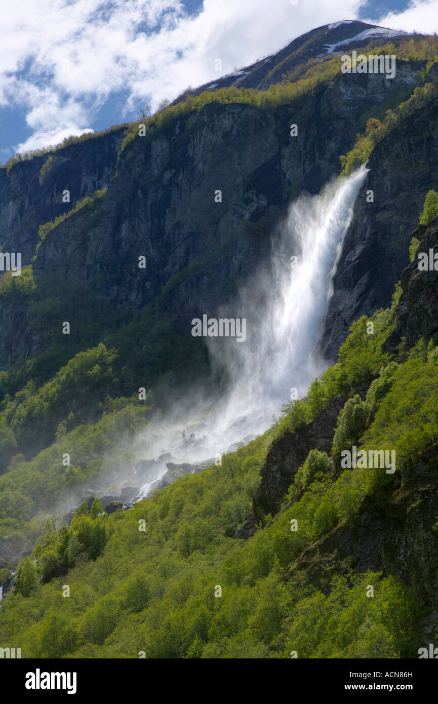Rjoandefossen waterfall in Flamsdalen, Flam, Aurland, Norway Stock Photo