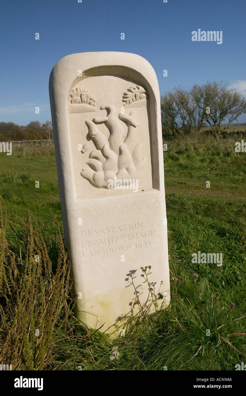 Marker commemorating the 1643 English Civil War Battle of Lansdown near Bath Somerset England UK Stock Photo