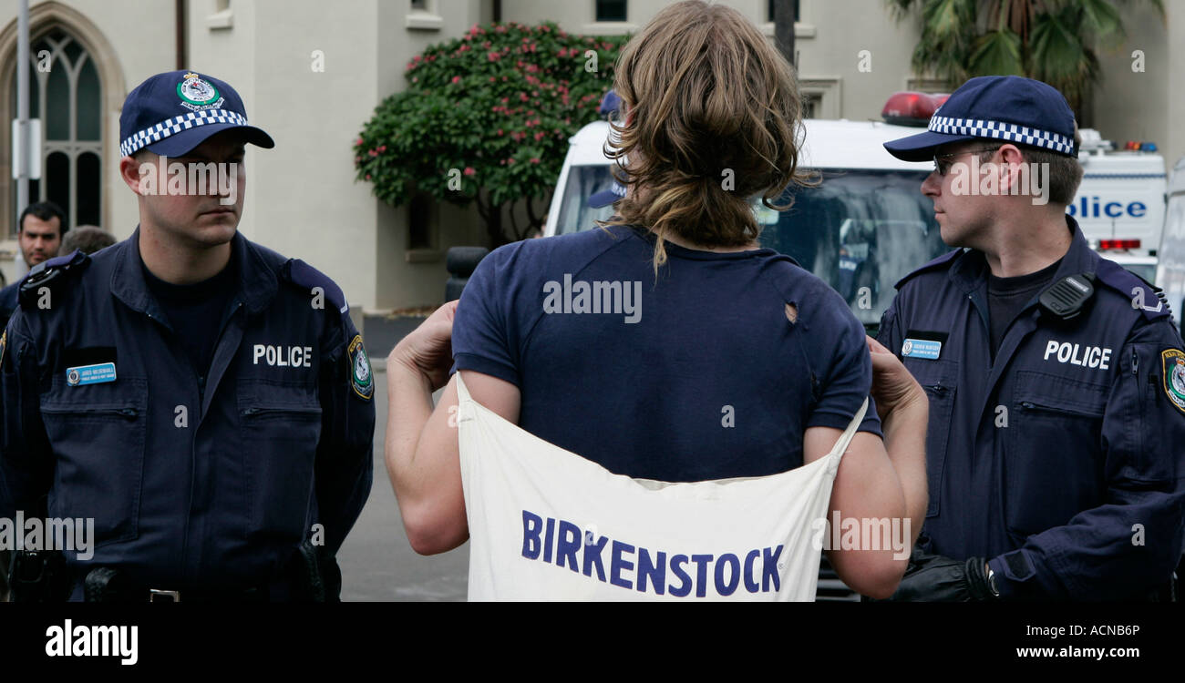 Protester confronts police Stock Photo
