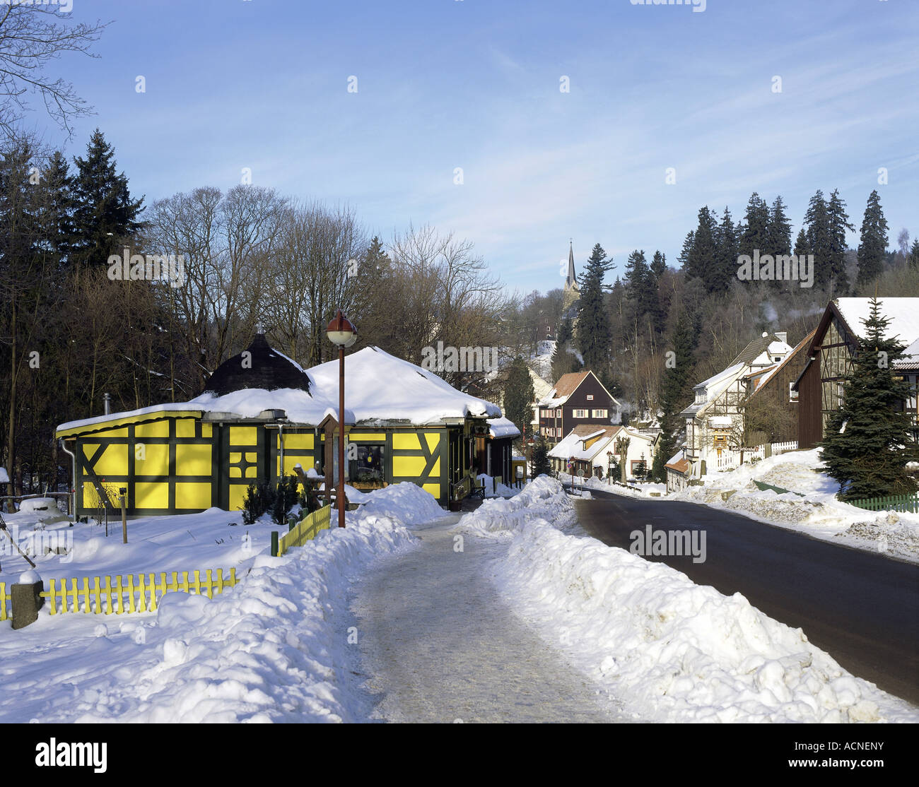 geography / travel, Germany, Saxonia Anhalt, Schierke, city views / cityscapes, street through the village, Harz mountains, Additional-Rights-Clearance-Info-Not-Available Stock Photo