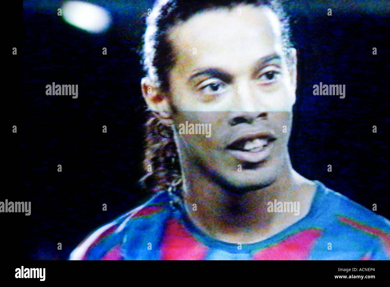 Screen capture from a TV showing Brazilian player Ronaldinho Stock Photo