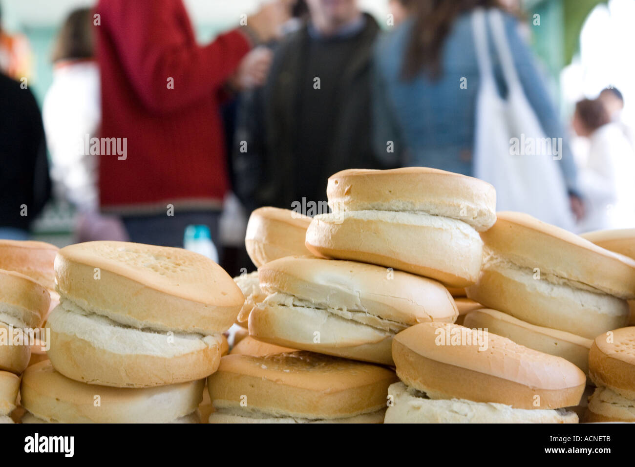 Traditional rounded white bread (Pan blanco), Andalusia, Spain. Stock Photo