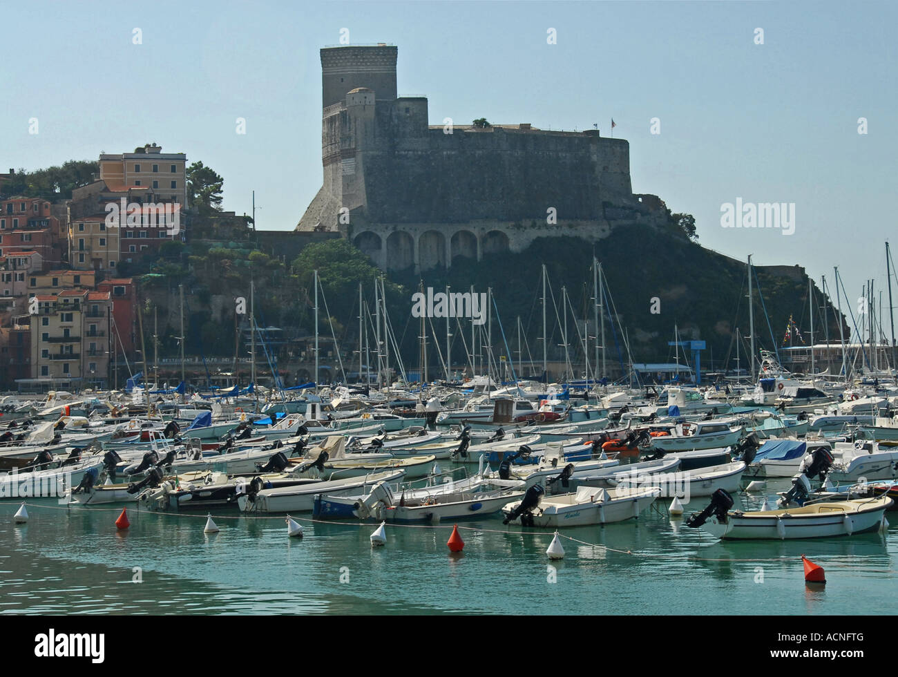The harbour, Marina and castle . Lerici , Liguria , Northern Italy , Europe . Stock Photo