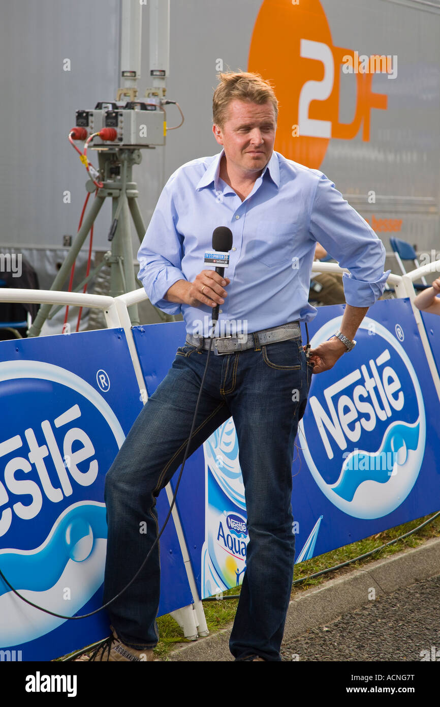 German ZDF television presenter during the Tour de France at Canterbury Kent 2007 Stock Photo