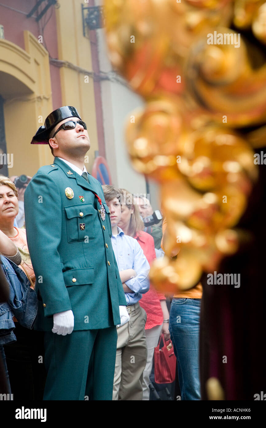 Civil Guard escorting image of Jesus Christ Holy Week 2006 Seville Spain Stock Photo