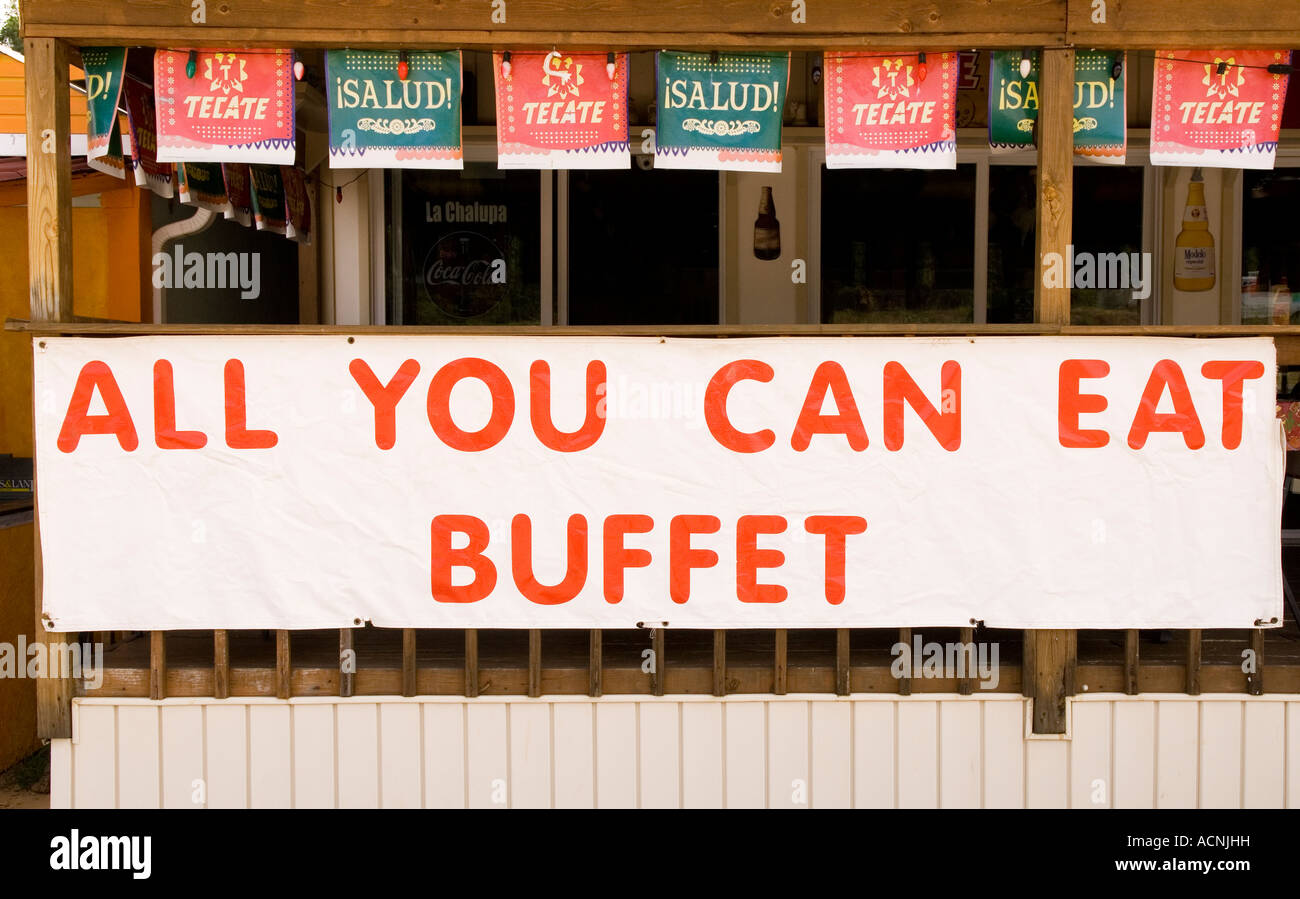 All You Can Eat Mexican Buffet Sign, Diet and Nutrition Concept Stock Photo