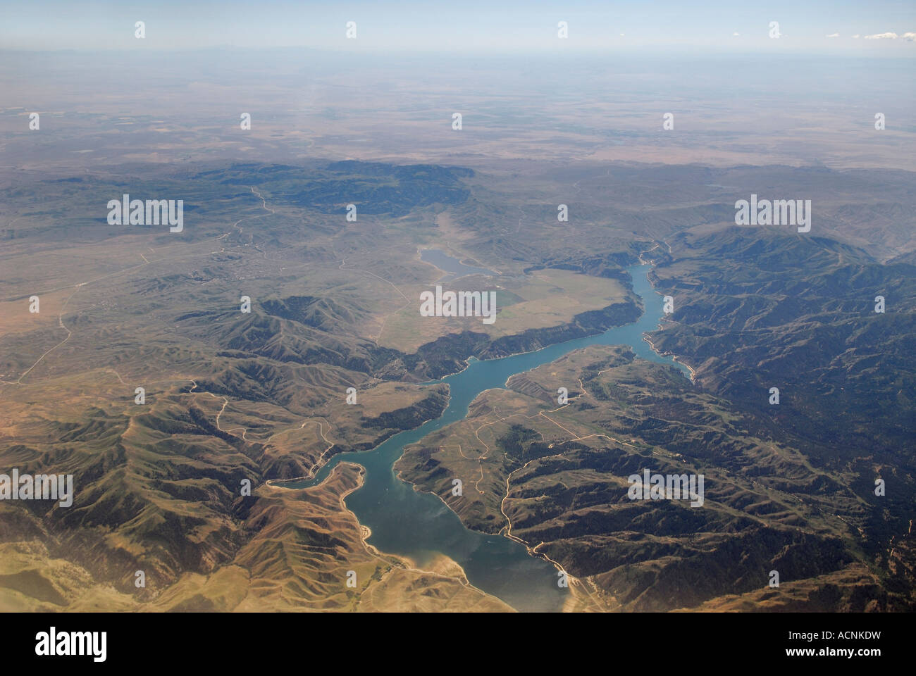 Aerial view of Anderson Ranch reservoir at Boise Dam with Danskin