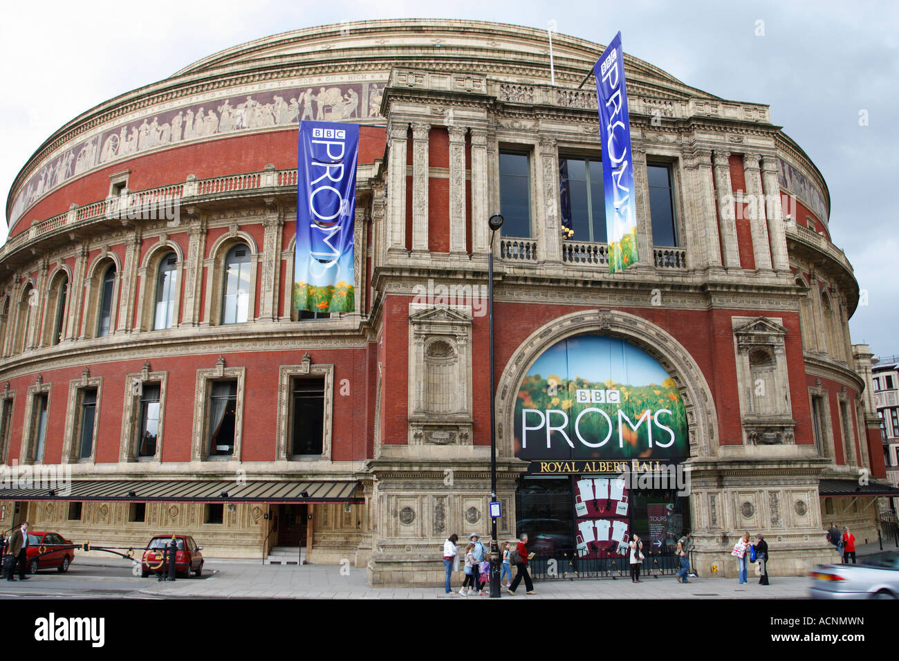 royal albert hall taken with the bbc proms banners london england uk