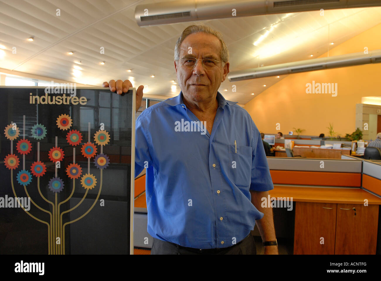 Portrait of Stef Wertheimer Israeli industrialist at his office in