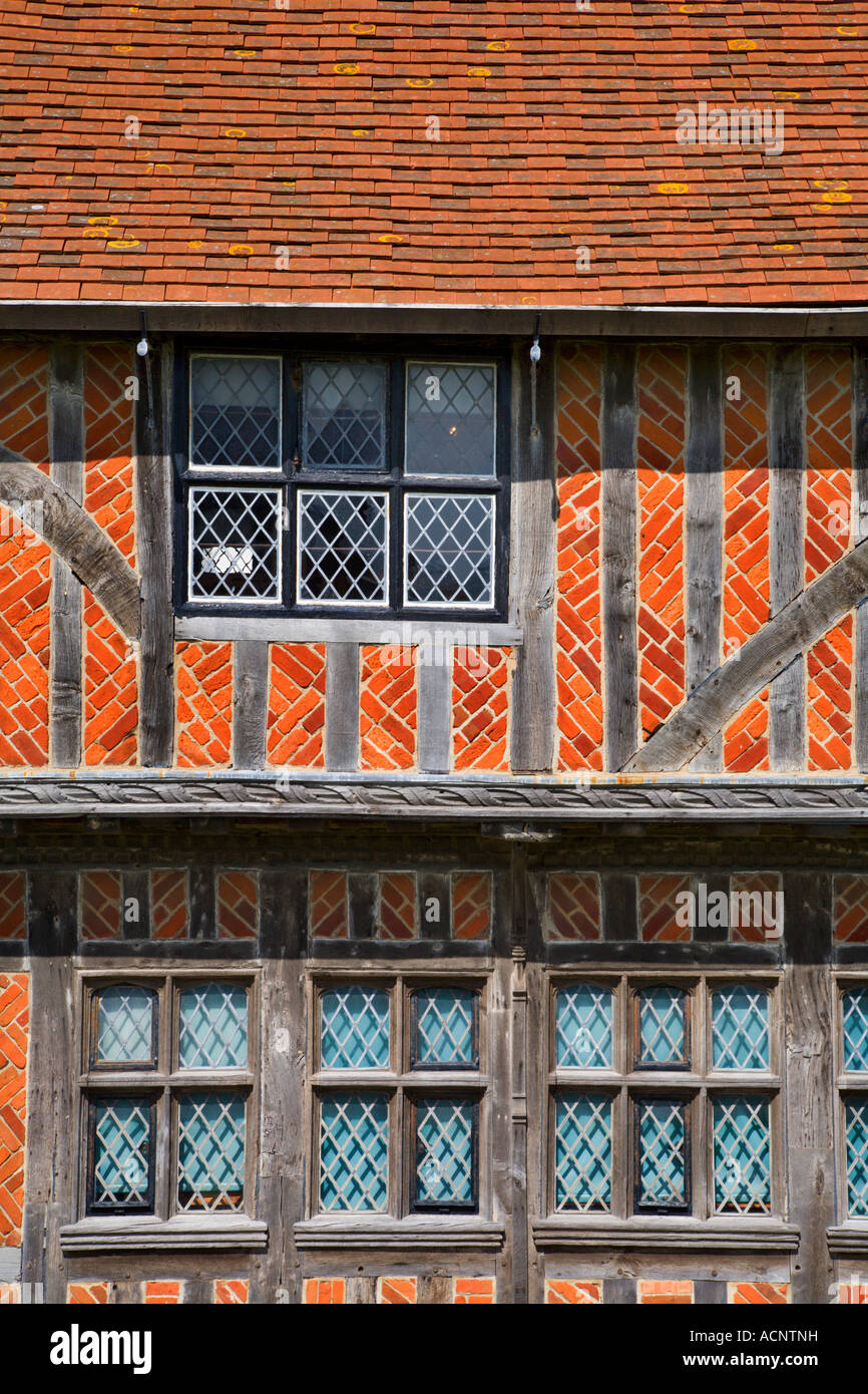 Detail of the timber framed Moot Hall with herringbone brick infill Aldeburgh Suffolk England Stock Photo