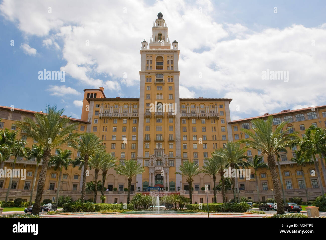 Front of the Biltmore Hotel with Mediterranean style architecture in Coral Gables Miami Florida Stock Photo