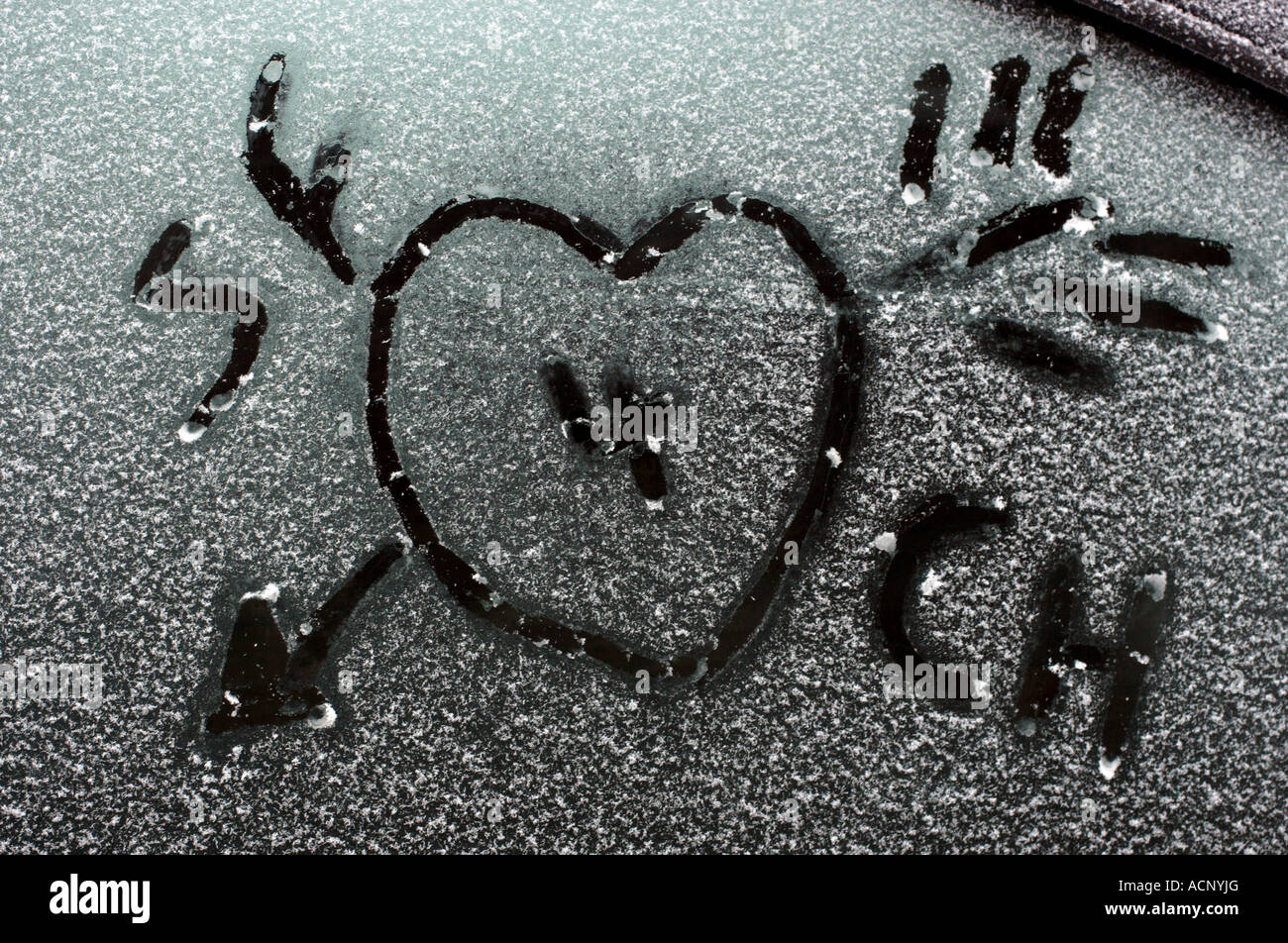 love heart drawn in the frost Stock Photo