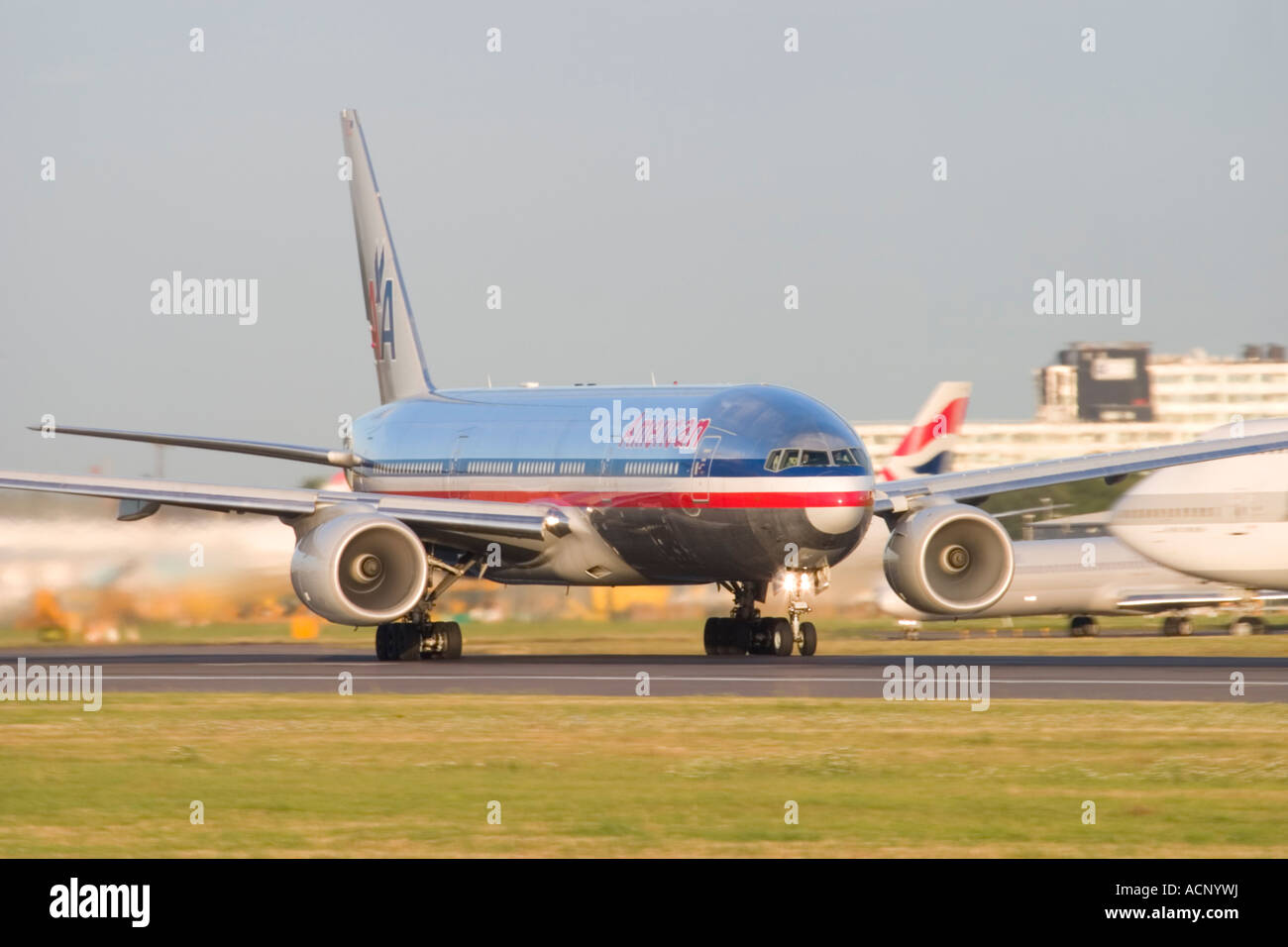 American Airlines Boeing 777 at London Heathrow Airport England UK