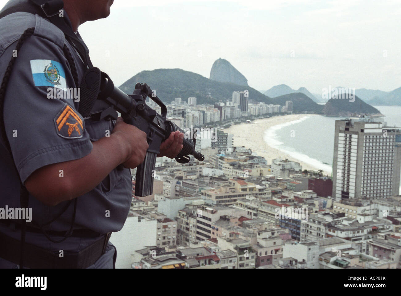 Policeman aims machine gun to Copacabana quarter Drugs traffic war in