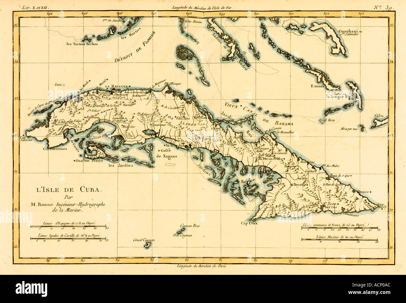 Map of Cuba circa 1760 Stock Photo