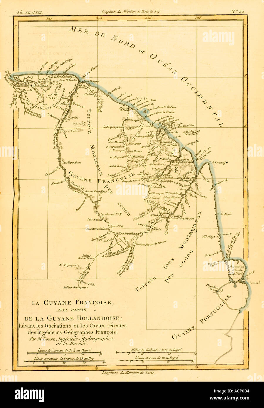 Map of French Guyana with part of Dutch Guyana circa 1760 Stock Photo
