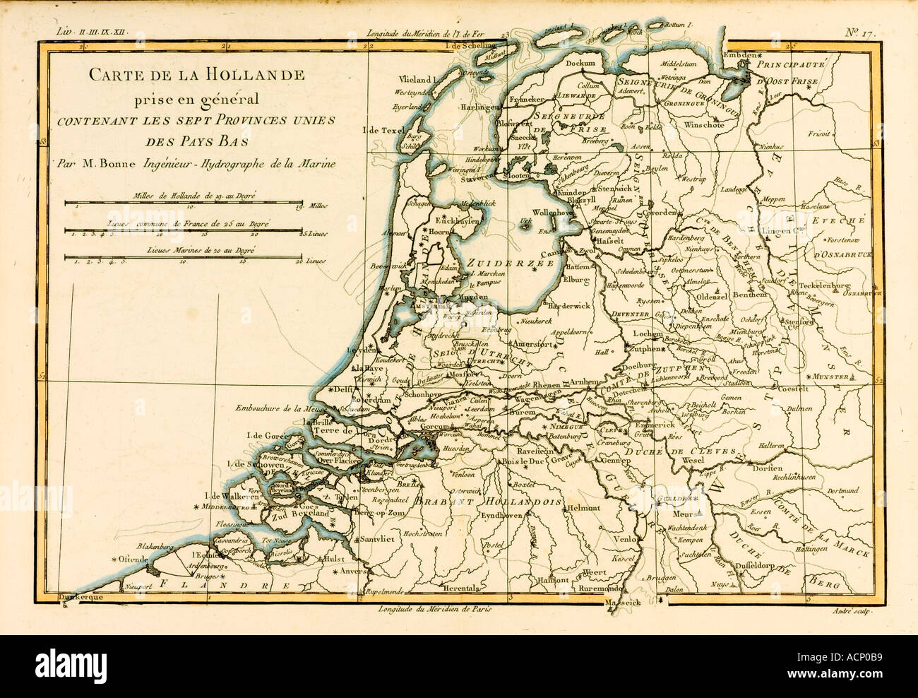 Map of Holland circa 1760 Stock Photo