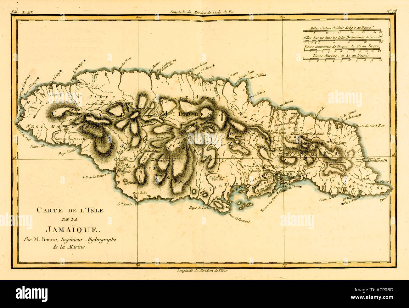 Map of Jamaica circa 1760 Stock Photo