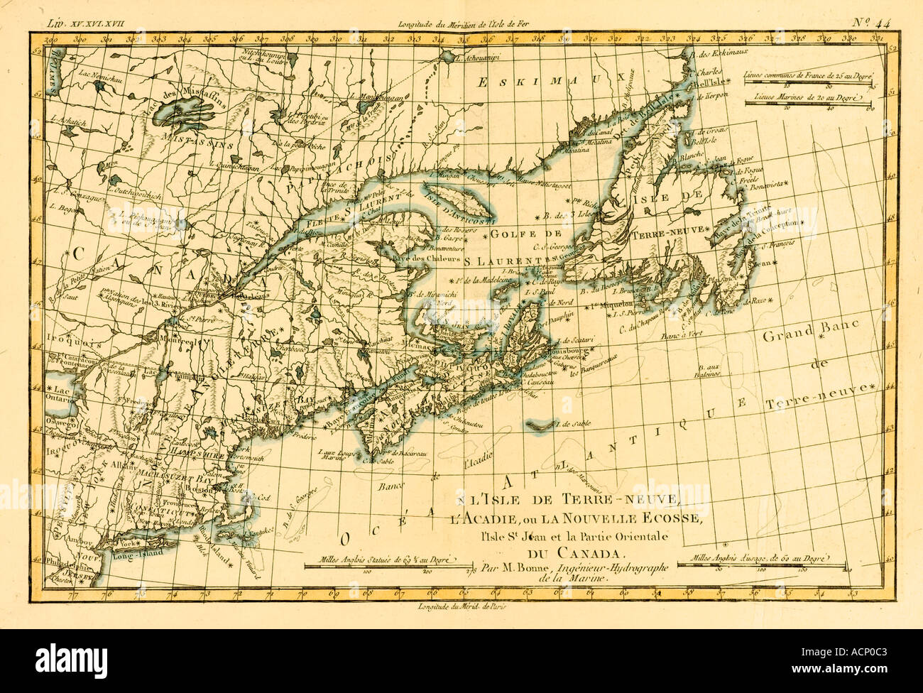Map of Newfoundland, Nova Scotia and eastern Canada circa 1760 Stock Photo