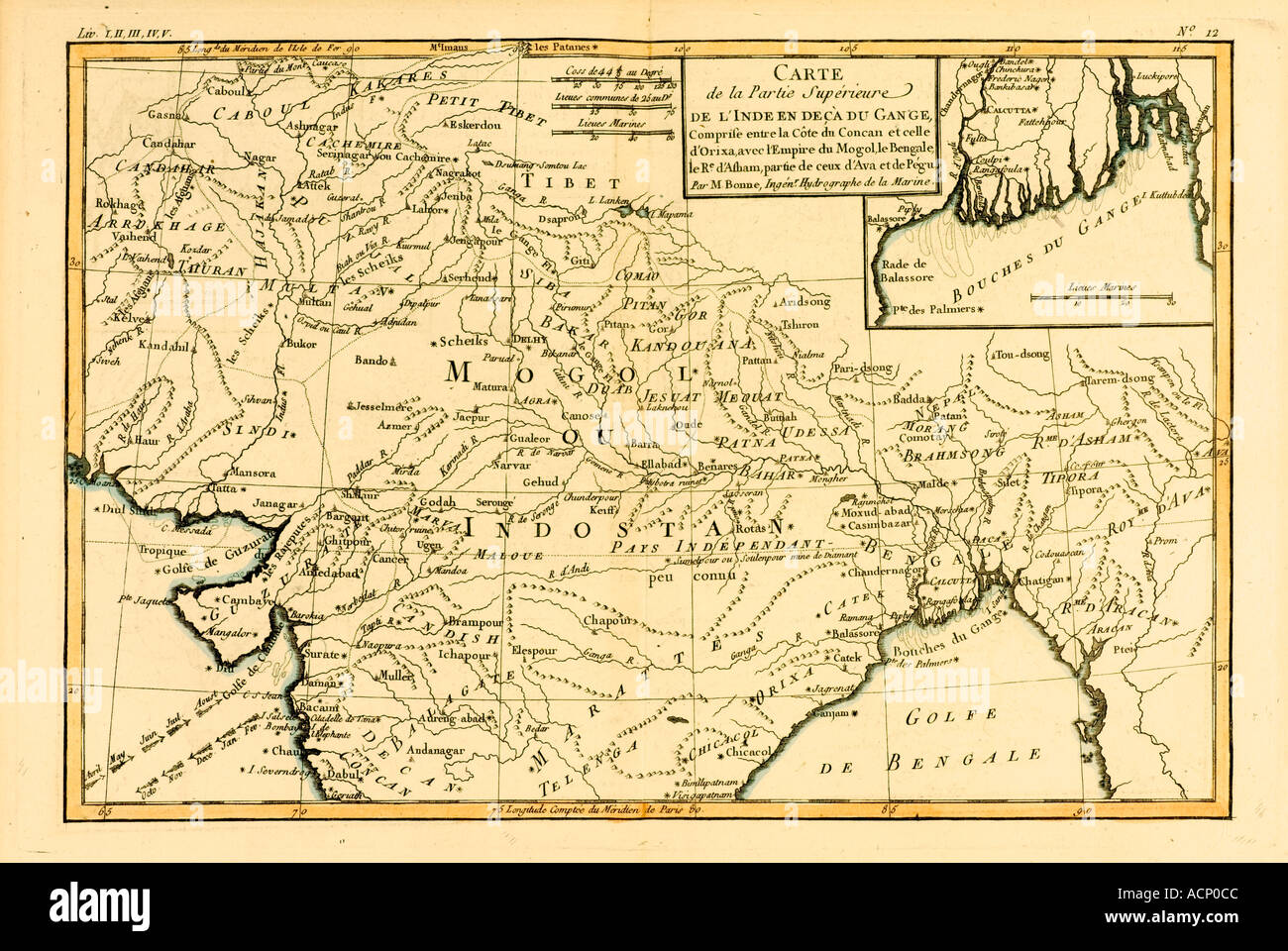 Map of Northern India circa 1760 Stock Photo