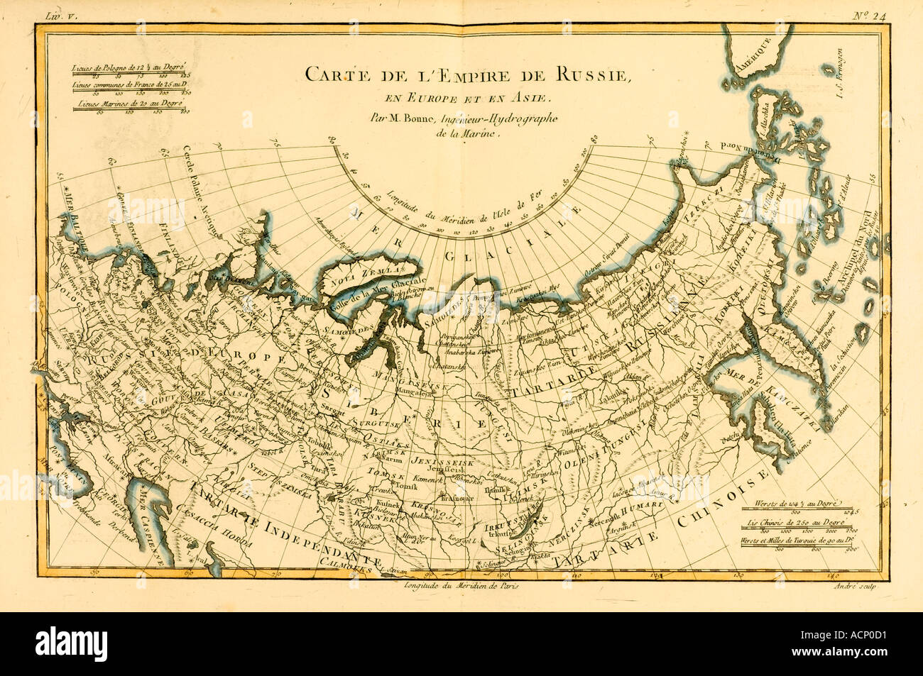 Map of Russia circa 1760 Stock Photo