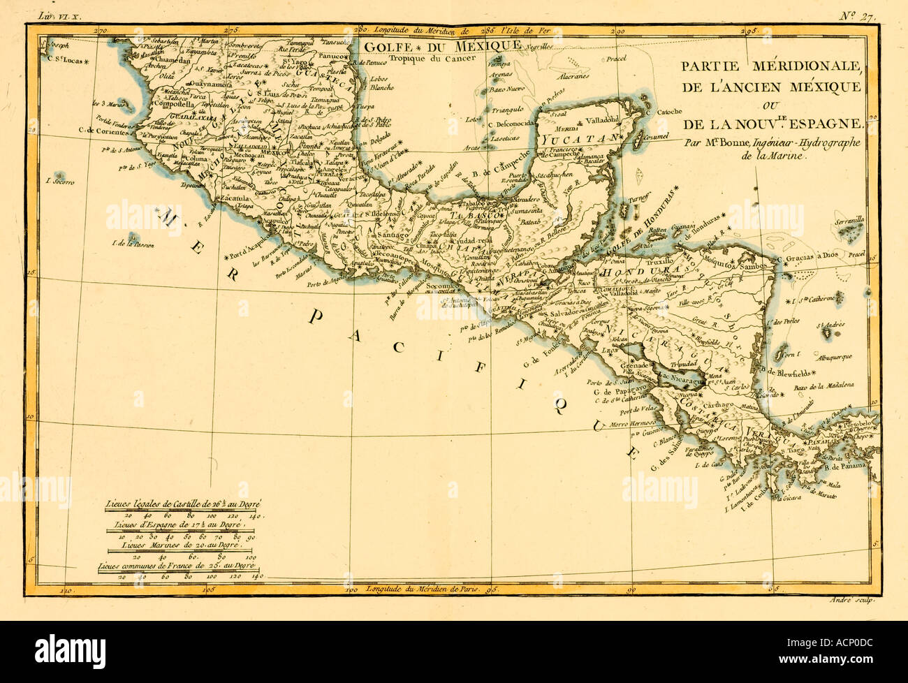 Map of Southern Mexico circa 1760 Stock Photo