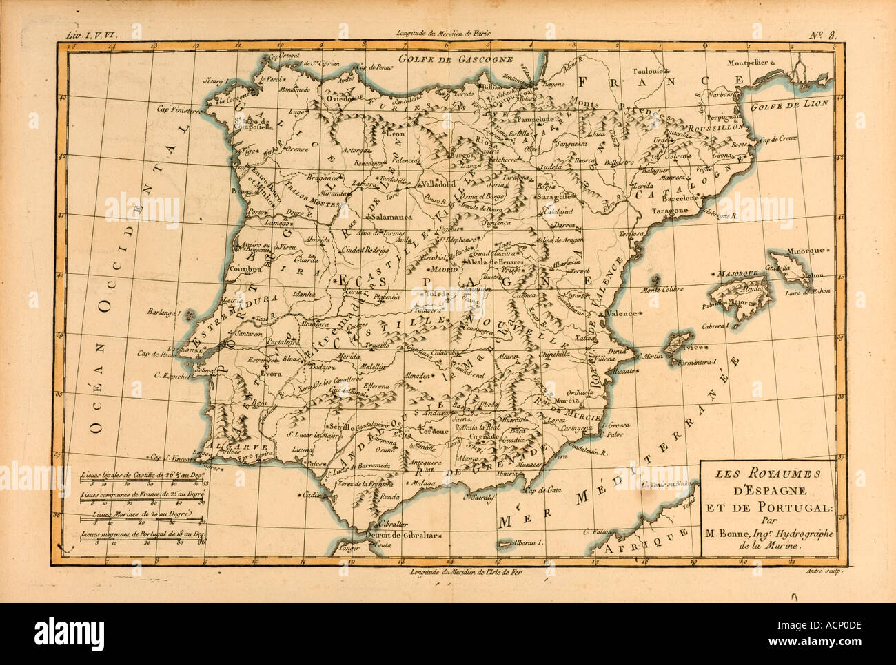 Map of Spain and Portugal 1760 Stock Photo