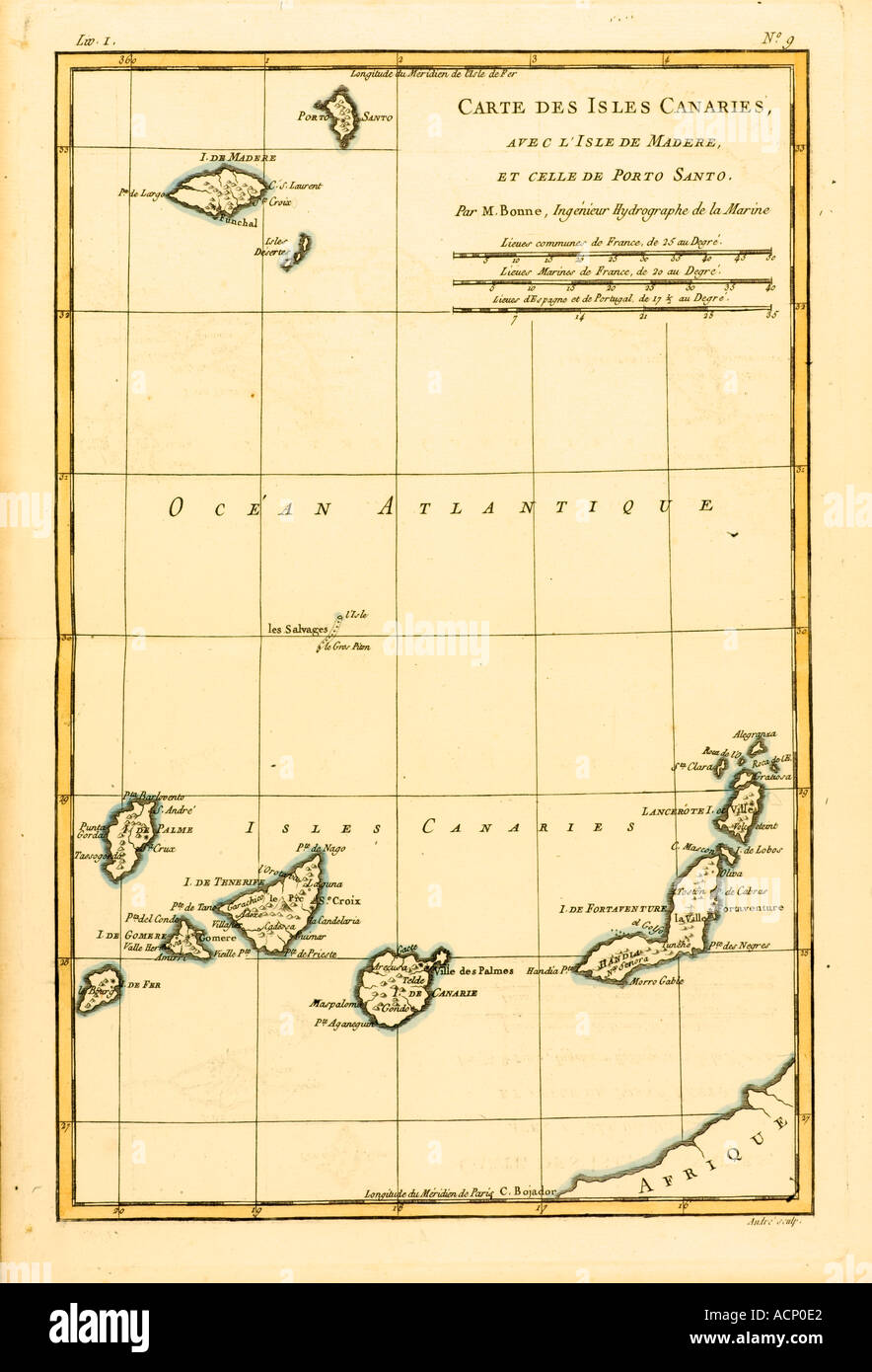 Map of The Canary Isles with Madeira and Porto Santo circa 1760 Stock Photo
