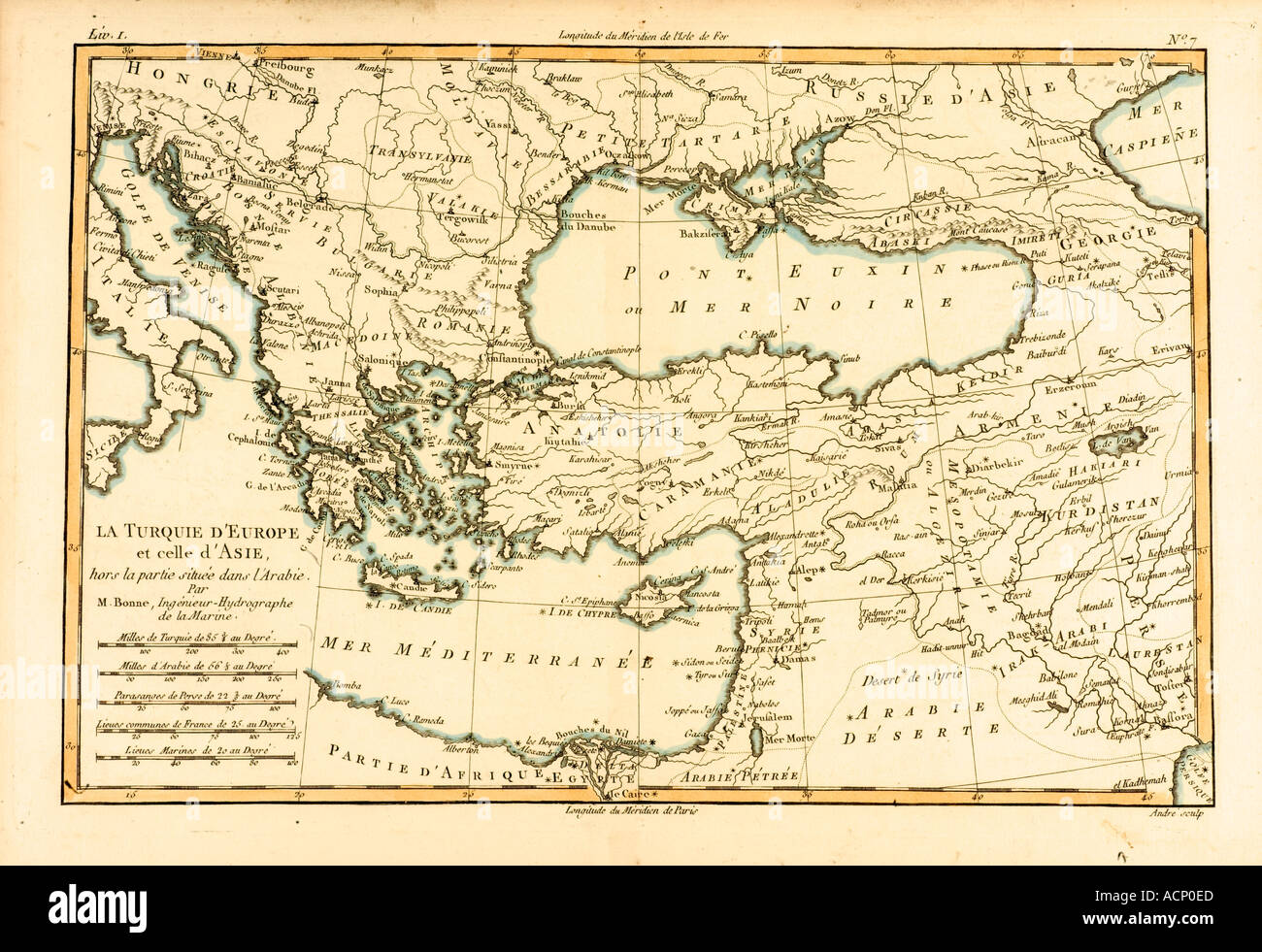 Map of Turkey and Middle East circa 1760 Stock Photo